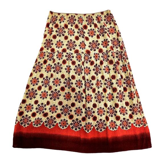 Vintage Norton Studio Womens Size PM Medium Petite Bohemian Floral Skirt Red Tan - Picture 1 of 8